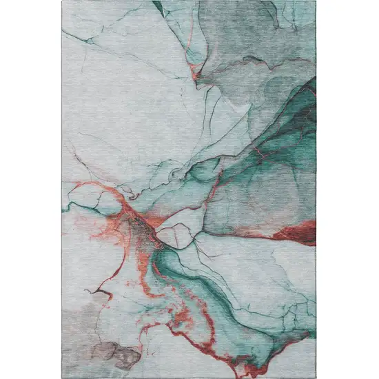 Teal Terra Cotta And Ivory Abstract Washable Area Rug With UV Protection Photo 3