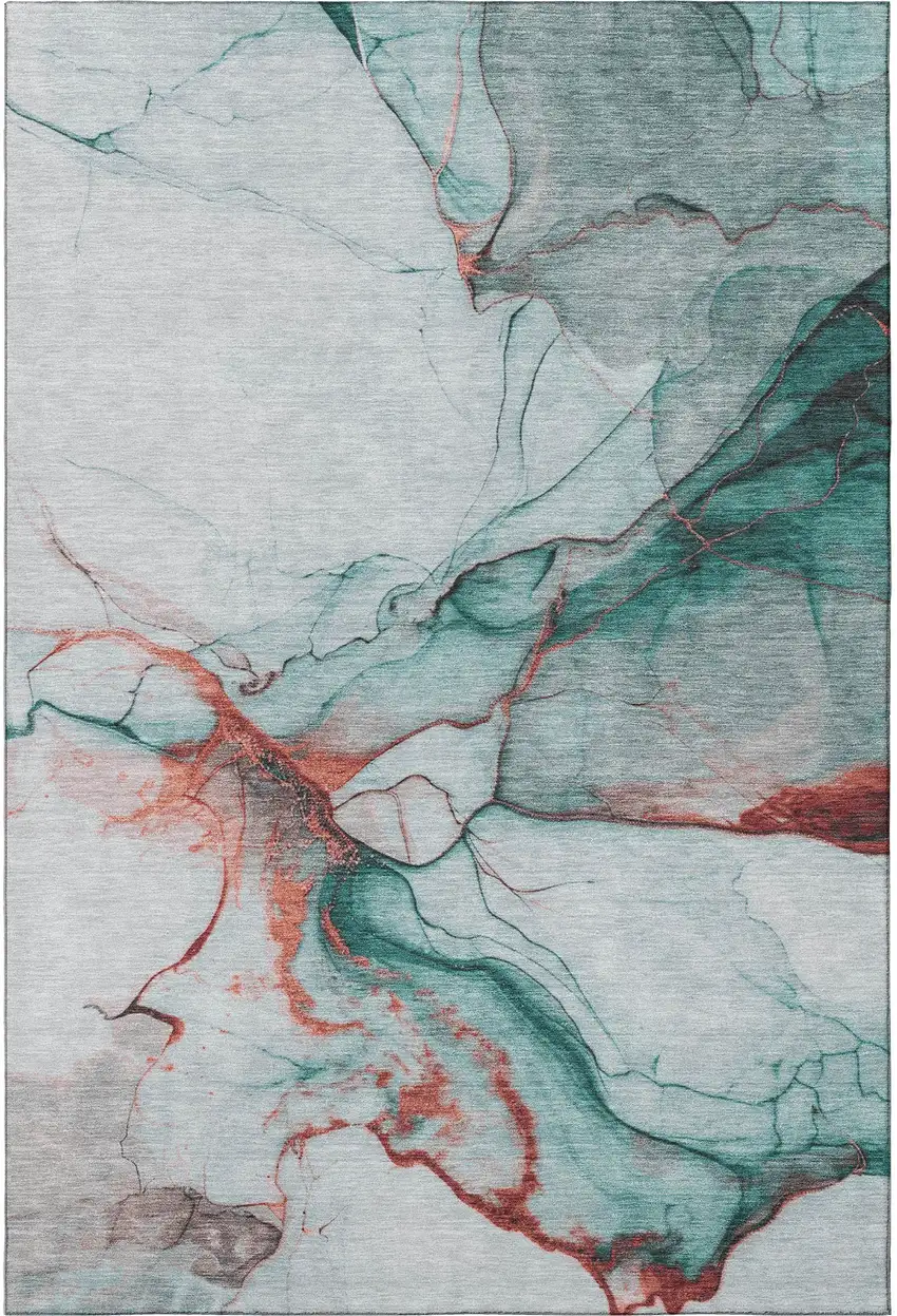 Teal Terra Cotta And Ivory Abstract Washable Area Rug With UV Protection Photo 3