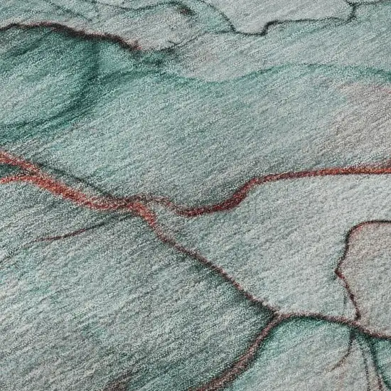 Teal Terra Cotta And Ivory Abstract Washable Area Rug With UV Protection Photo 9