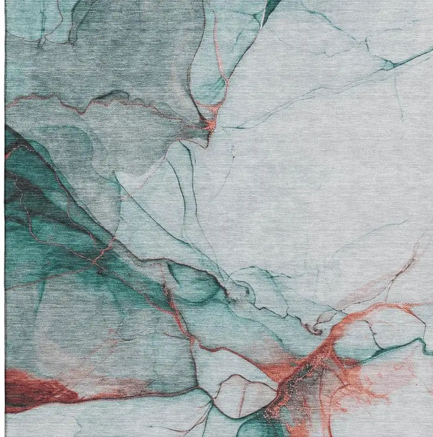 Teal Terra Cotta And Ivory Abstract Washable Area Rug With UV Protection Photo 3