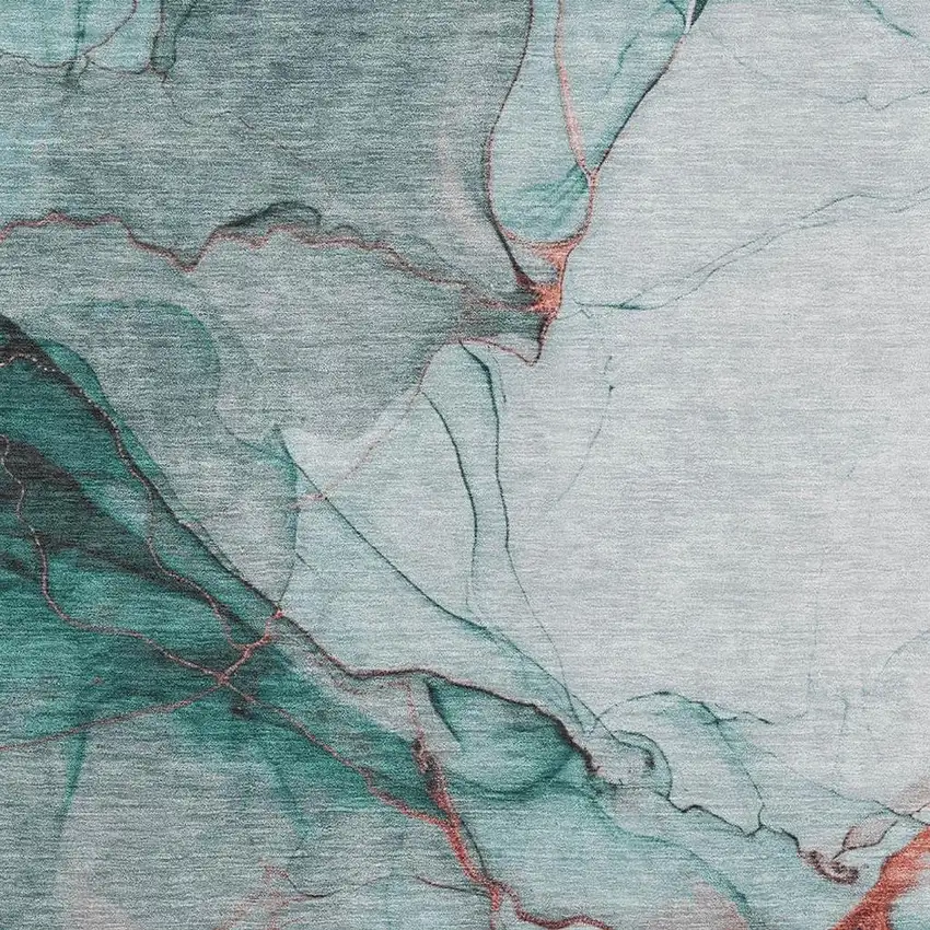 Teal Terra Cotta And Ivory Abstract Washable Area Rug With UV Protection Photo 2