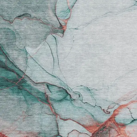 Teal Terra Cotta And Ivory Abstract Washable Area Rug With UV Protection Photo 2