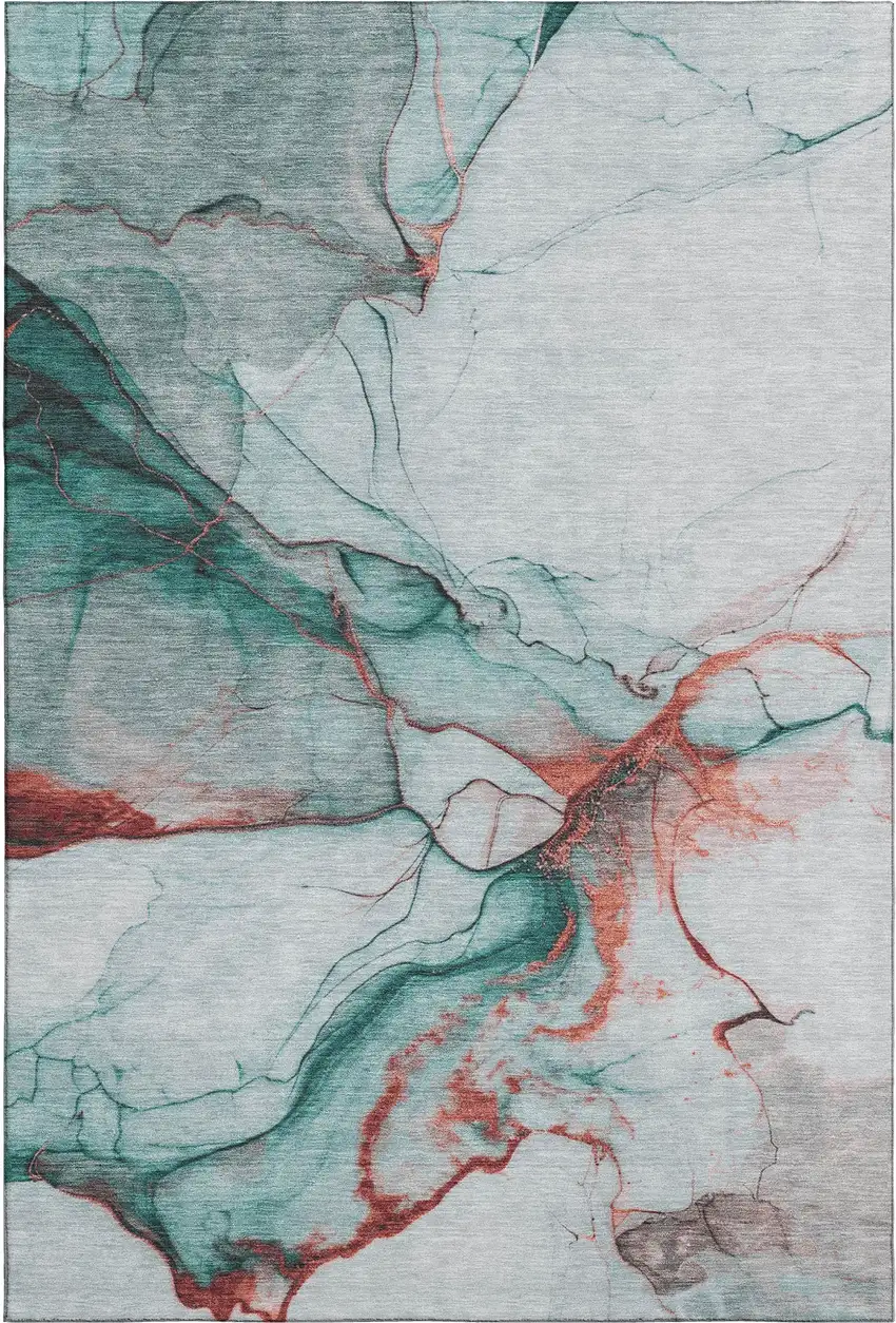 Teal Terra Cotta And Ivory Abstract Washable Area Rug With UV Protection Photo 1