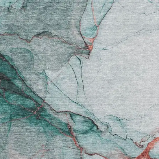 Teal Terra Cotta And Ivory Abstract Washable Area Rug With UV Protection Photo 2