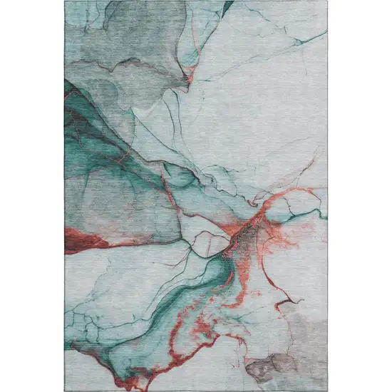 Teal Terra Cotta And Ivory Abstract Washable Area Rug With UV Protection Photo 1