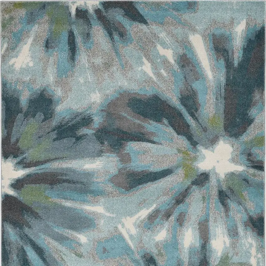 Teal Ivory And Gray Floral Area Rug Photo 5