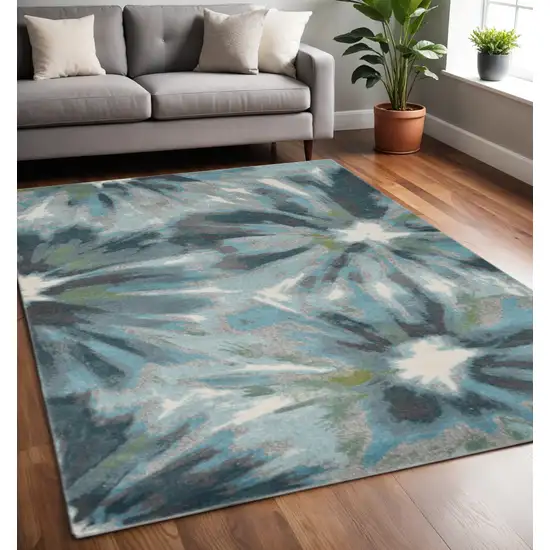 Teal Ivory And Gray Floral Area Rug Photo 1