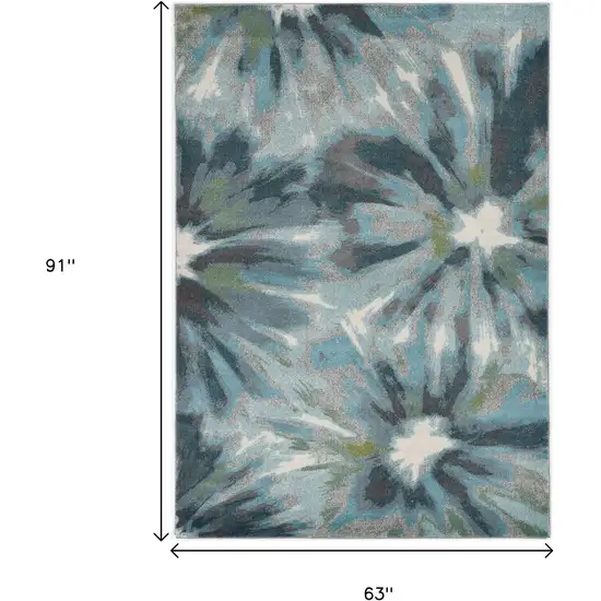 Teal Ivory And Gray Floral Area Rug Photo 3