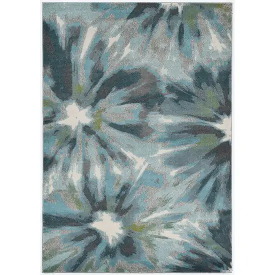 Teal Ivory And Gray Floral Area Rug Photo 6