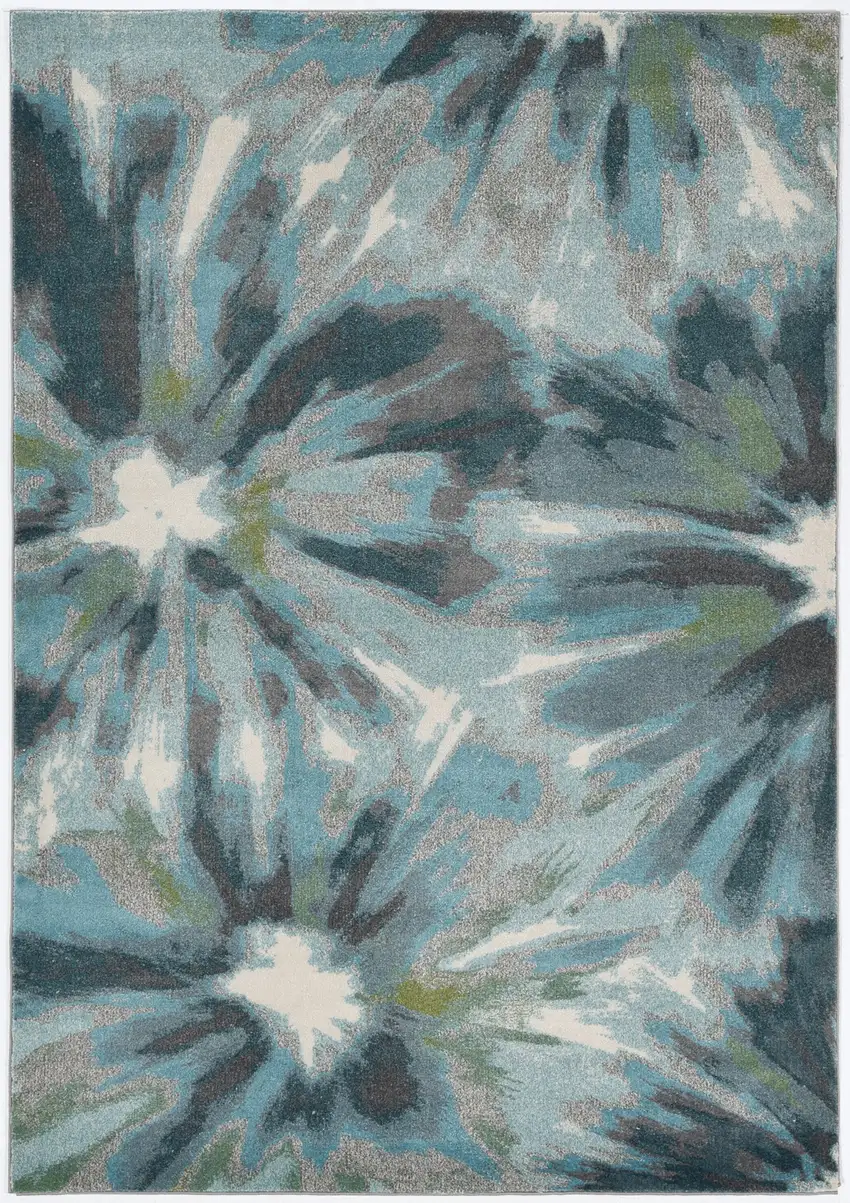 Teal Ivory And Gray Floral Area Rug Photo 6