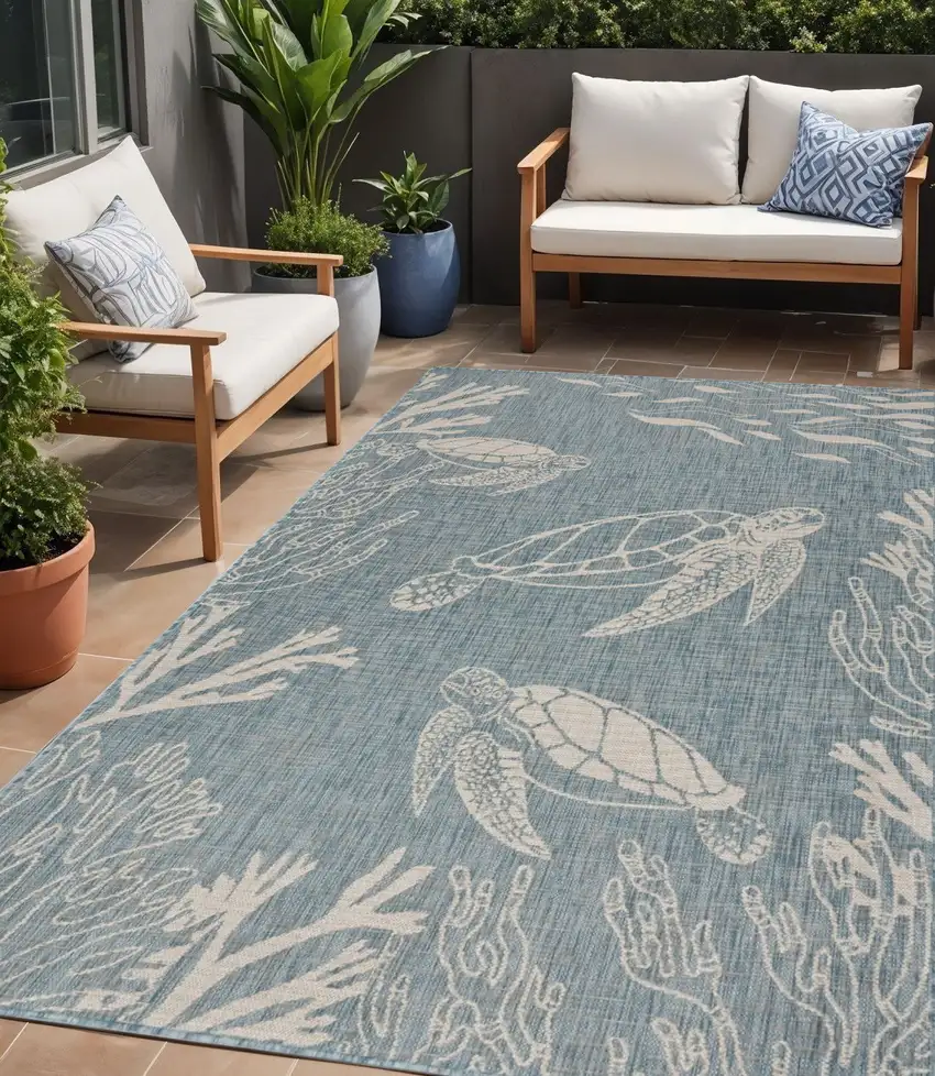 Blue And Gray Indoor Outdoor Area Rug Photo 2