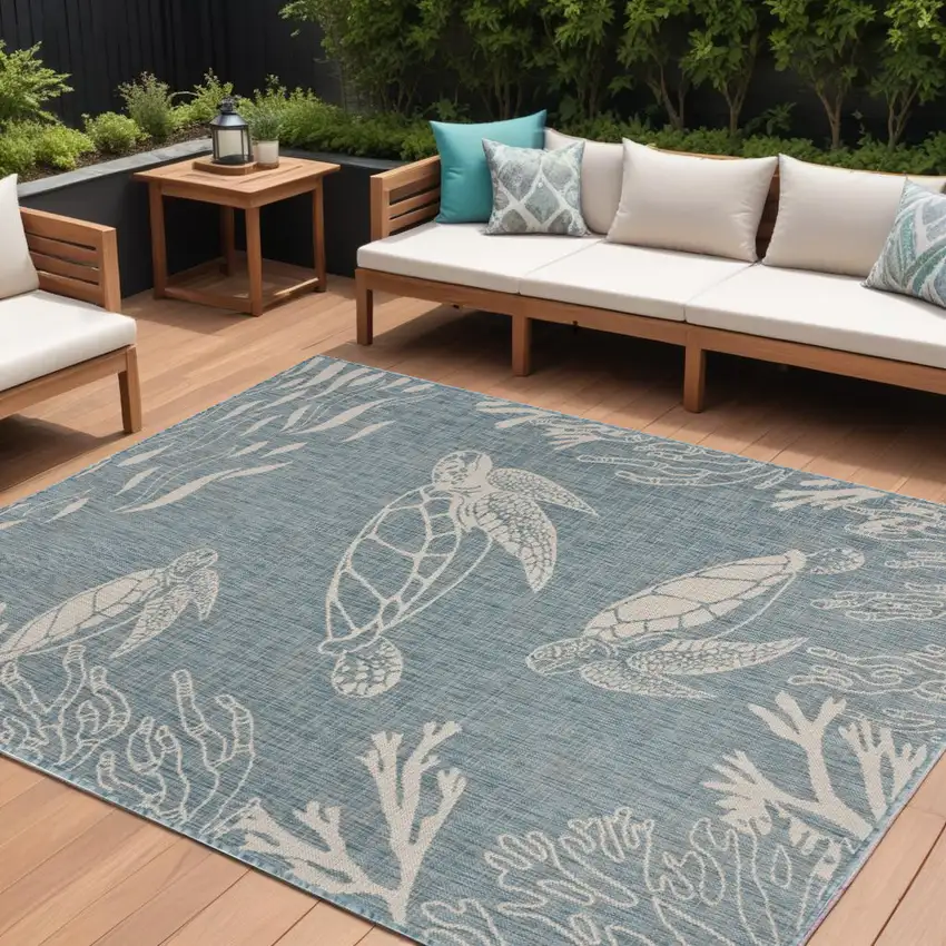 Blue And Gray Indoor Outdoor Area Rug Photo 2