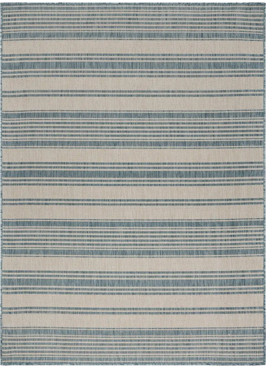 Teal Uneven Striped Indoor Outdoor Area Rug Photo 6