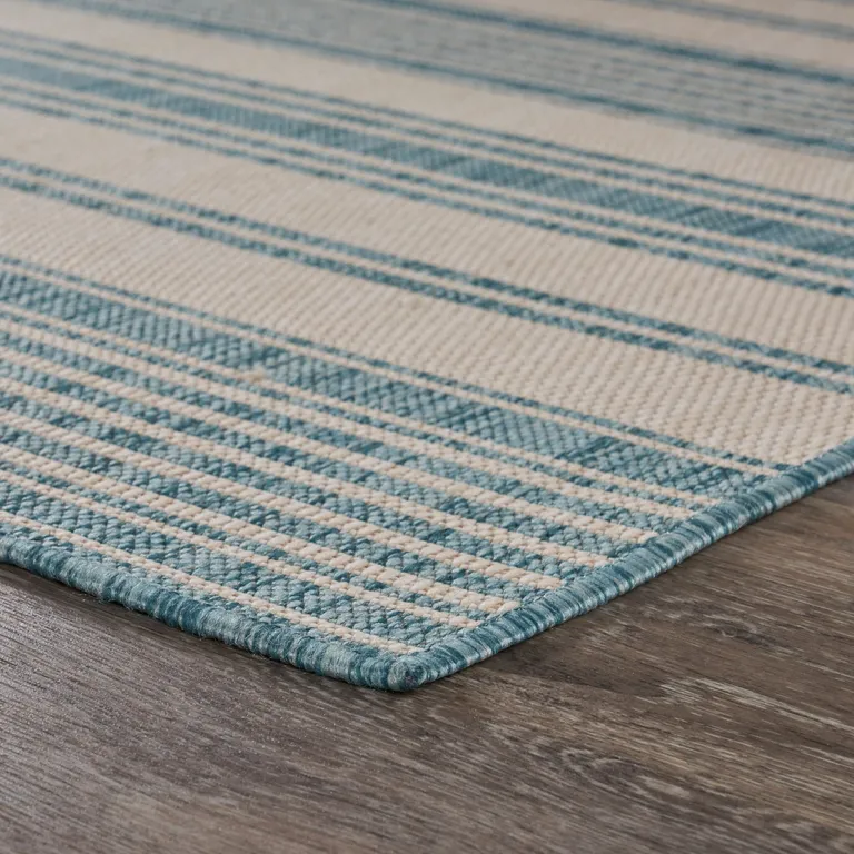 Teal Uneven Striped Indoor Outdoor Area Rug Photo 3