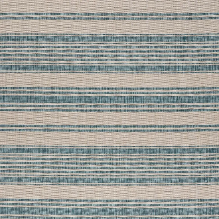 Teal Uneven Striped Indoor Outdoor Area Rug Photo 2