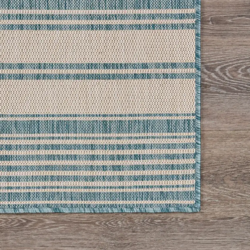 Teal Uneven Striped Indoor Outdoor Area Rug Photo 7
