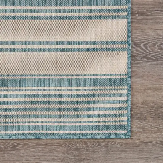 Teal Uneven Striped Indoor Outdoor Area Rug Photo 7