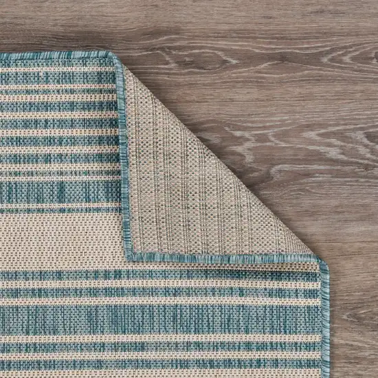 Teal Uneven Striped Indoor Outdoor Area Rug Photo 4