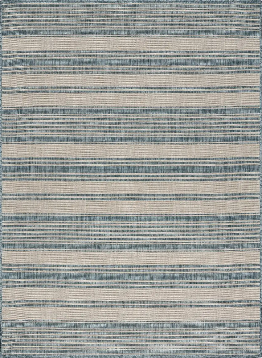 Teal Uneven Striped Indoor Outdoor Area Rug Photo 1