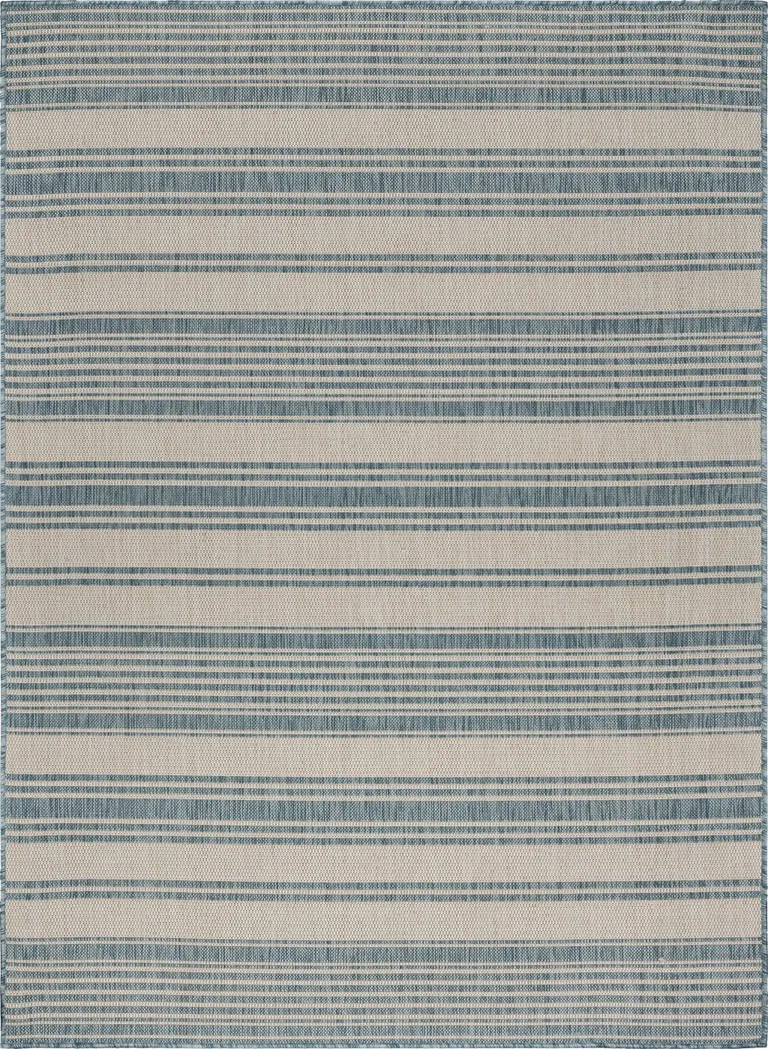 Teal Uneven Striped Indoor Outdoor Area Rug Photo 1