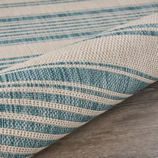 Teal Uneven Striped Indoor Outdoor Area Rug Photo 5