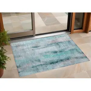 Photo of Teal Washable Non Skid Indoor Outdoor Area Rug