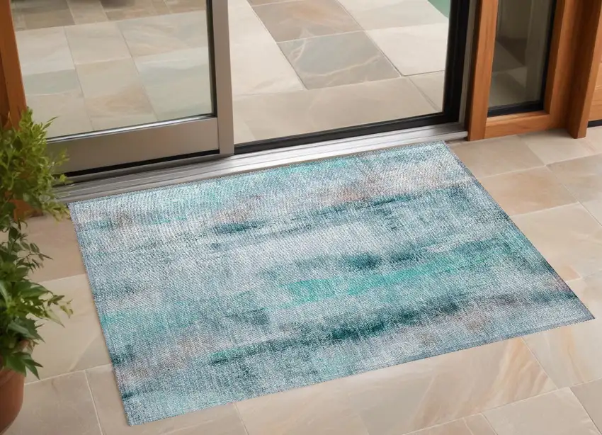 Teal Washable Non Skid Indoor Outdoor Area Rug Photo 1