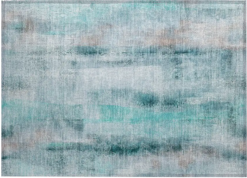 Teal Washable Non Skid Indoor Outdoor Area Rug Photo 2
