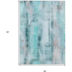 Photo of Teal Washable Non Skid Indoor Outdoor Area Rug
