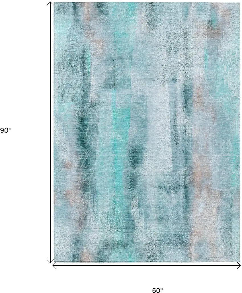 Teal Washable Non Skid Indoor Outdoor Area Rug Photo 3