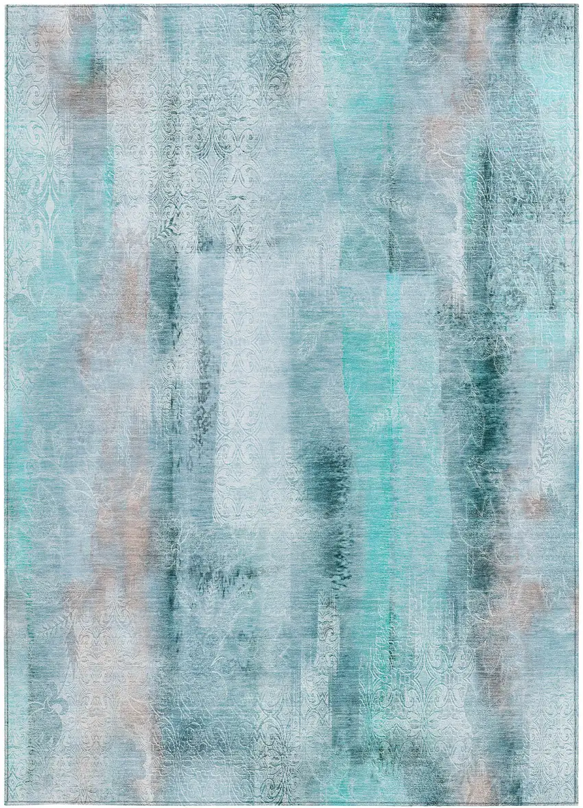 Teal Washable Non Skid Indoor Outdoor Area Rug Photo 4