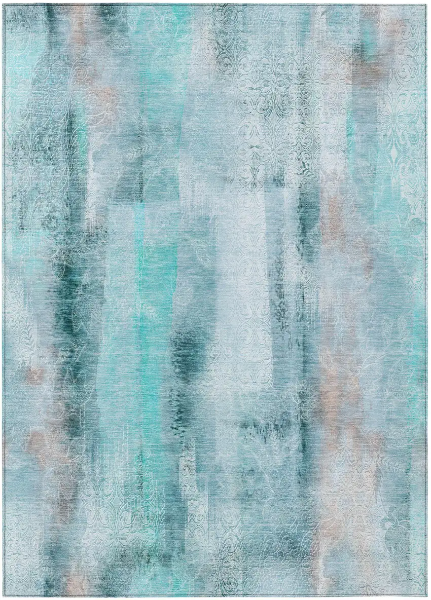 Teal Washable Non Skid Indoor Outdoor Area Rug Photo 2