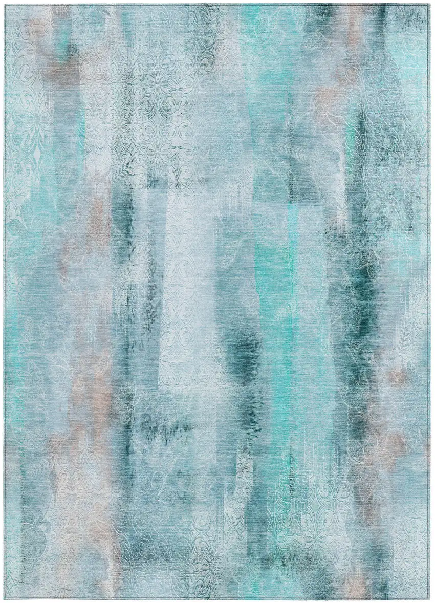 Teal Washable Non Skid Indoor Outdoor Area Rug Photo 5