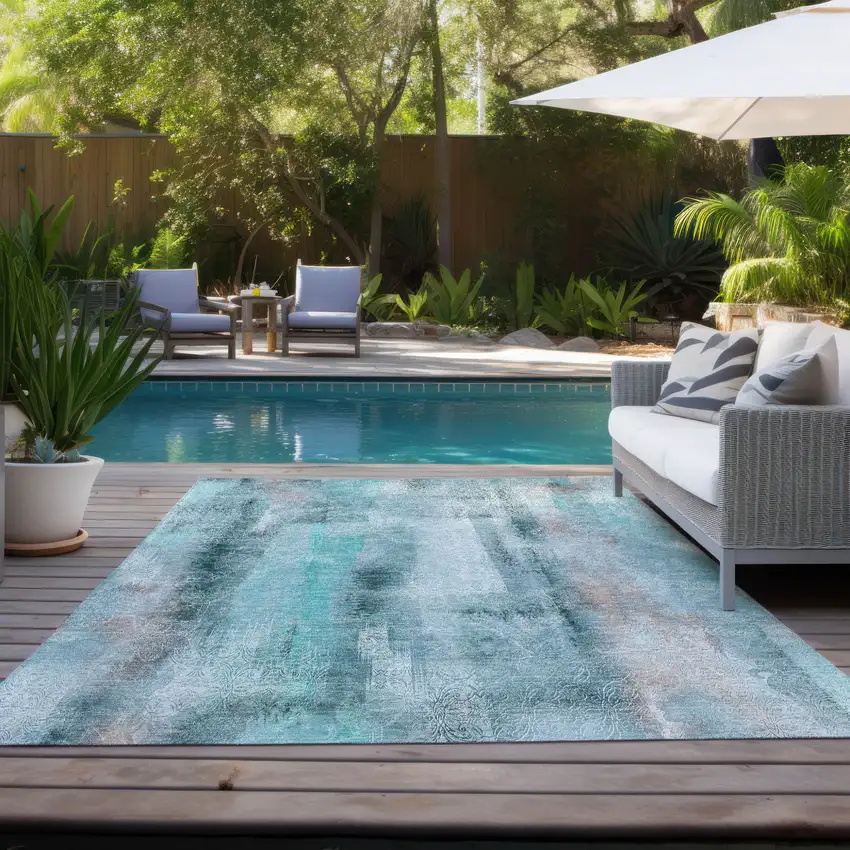 Teal Washable Non Skid Indoor Outdoor Area Rug Photo 9