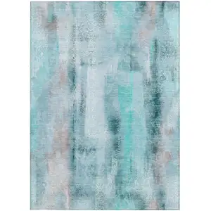 Photo of Teal Washable Non Skid Indoor Outdoor Area Rug
