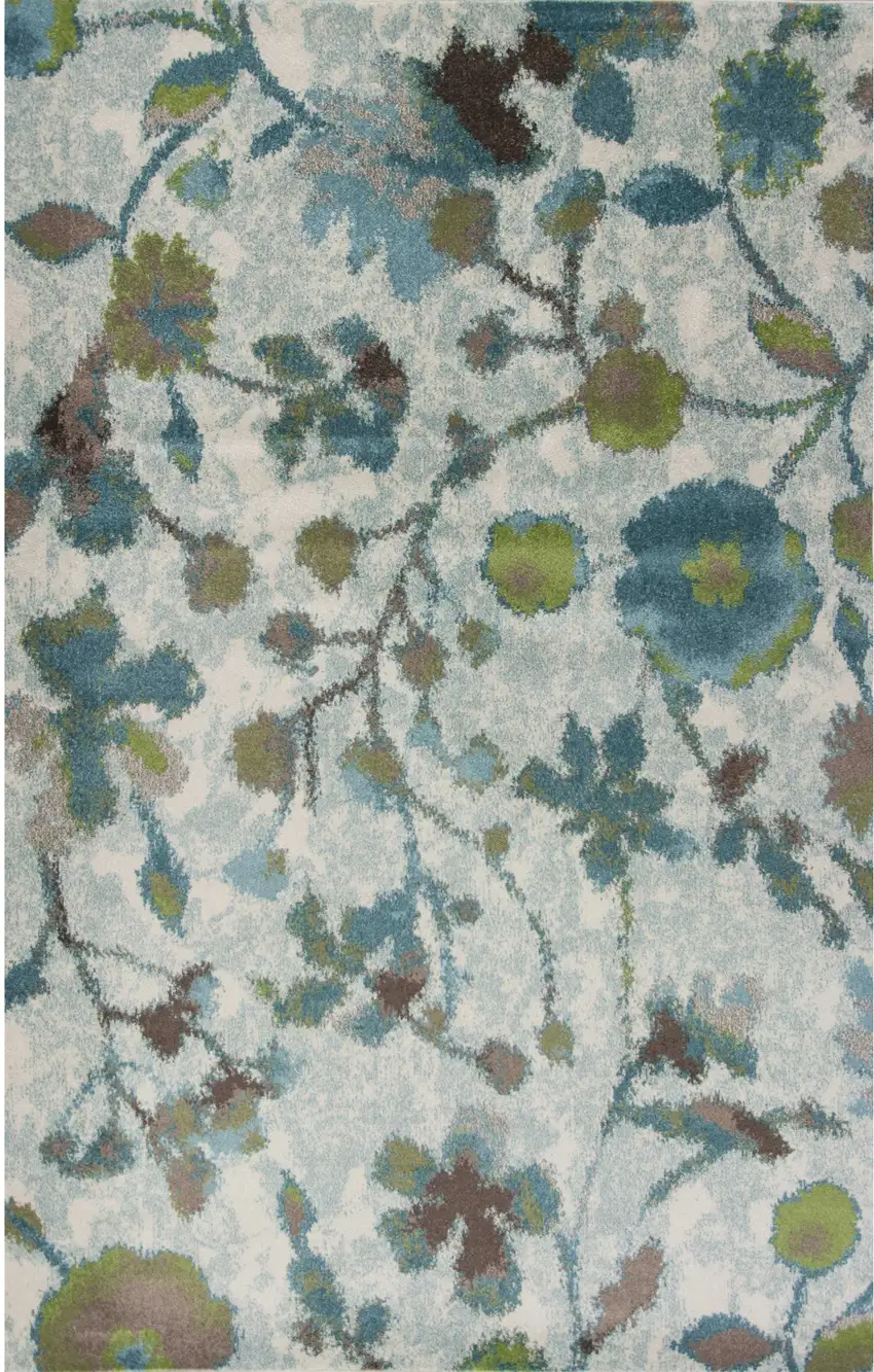 Teal Watercolor Flowers Area Rug Photo 2