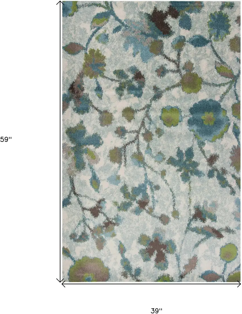 Teal Watercolor Flowers Area Rug Photo 3
