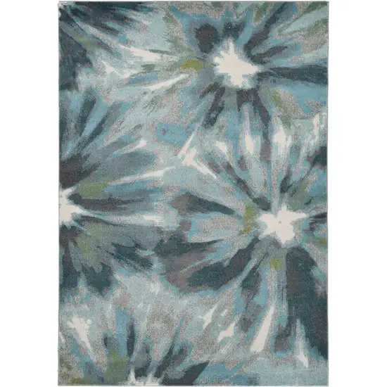 Teal Watercolor Leaves Area Rug Photo 2