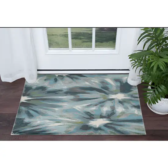 Teal Floral Area Rug Photo 2