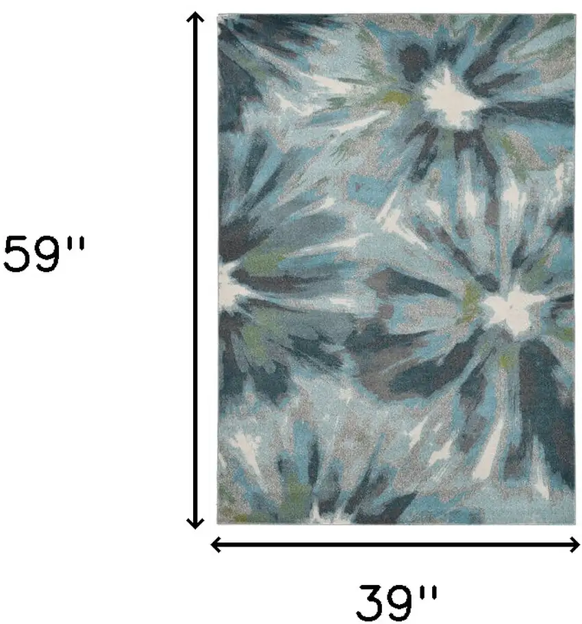 Teal Watercolor Leaves Area Rug Photo 3