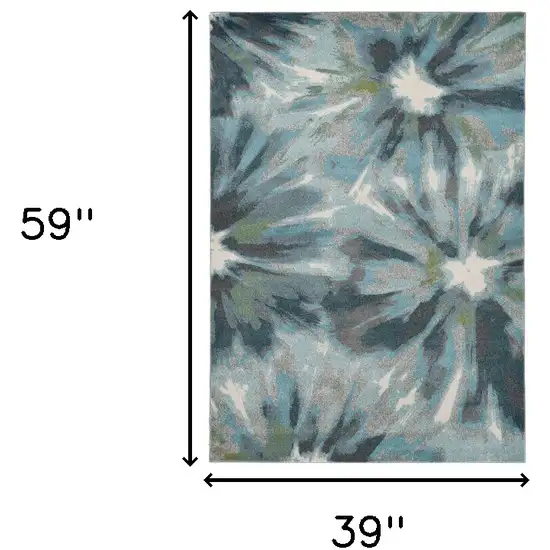 Teal Watercolor Leaves Area Rug Photo 3