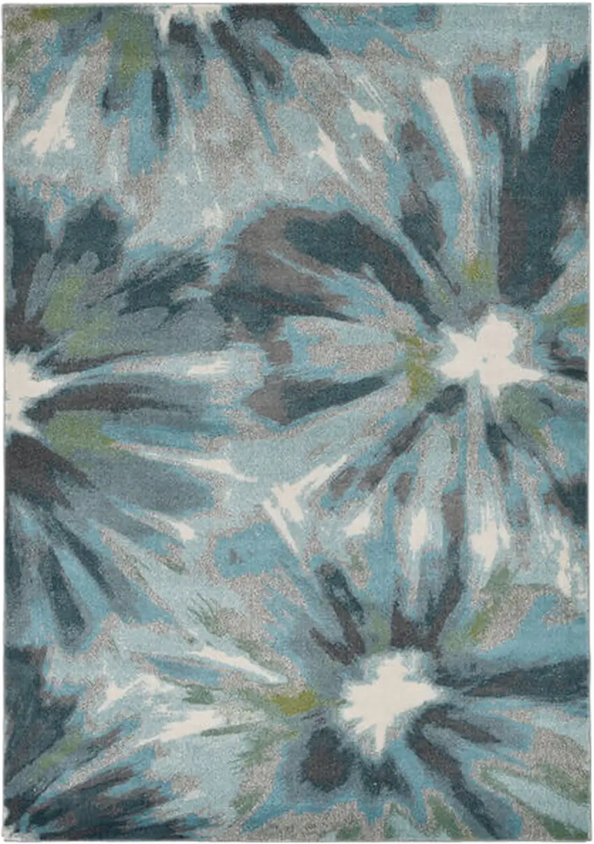 Teal Watercolor Leaves Area Rug Photo 6