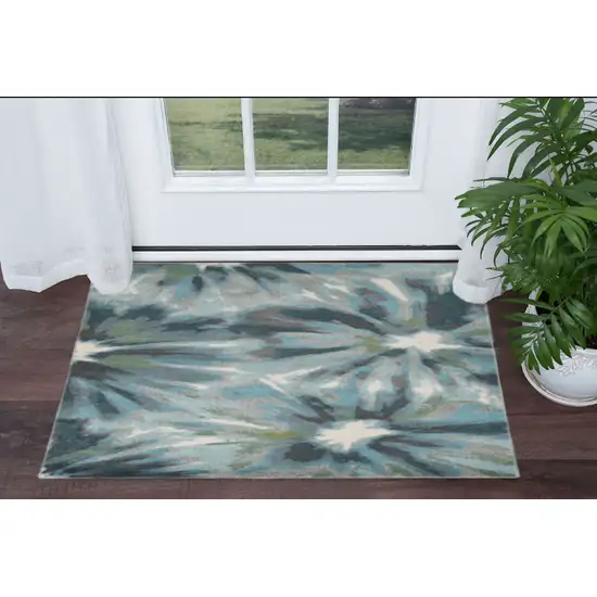 Teal Watercolor Leaves Area Rug Photo 1