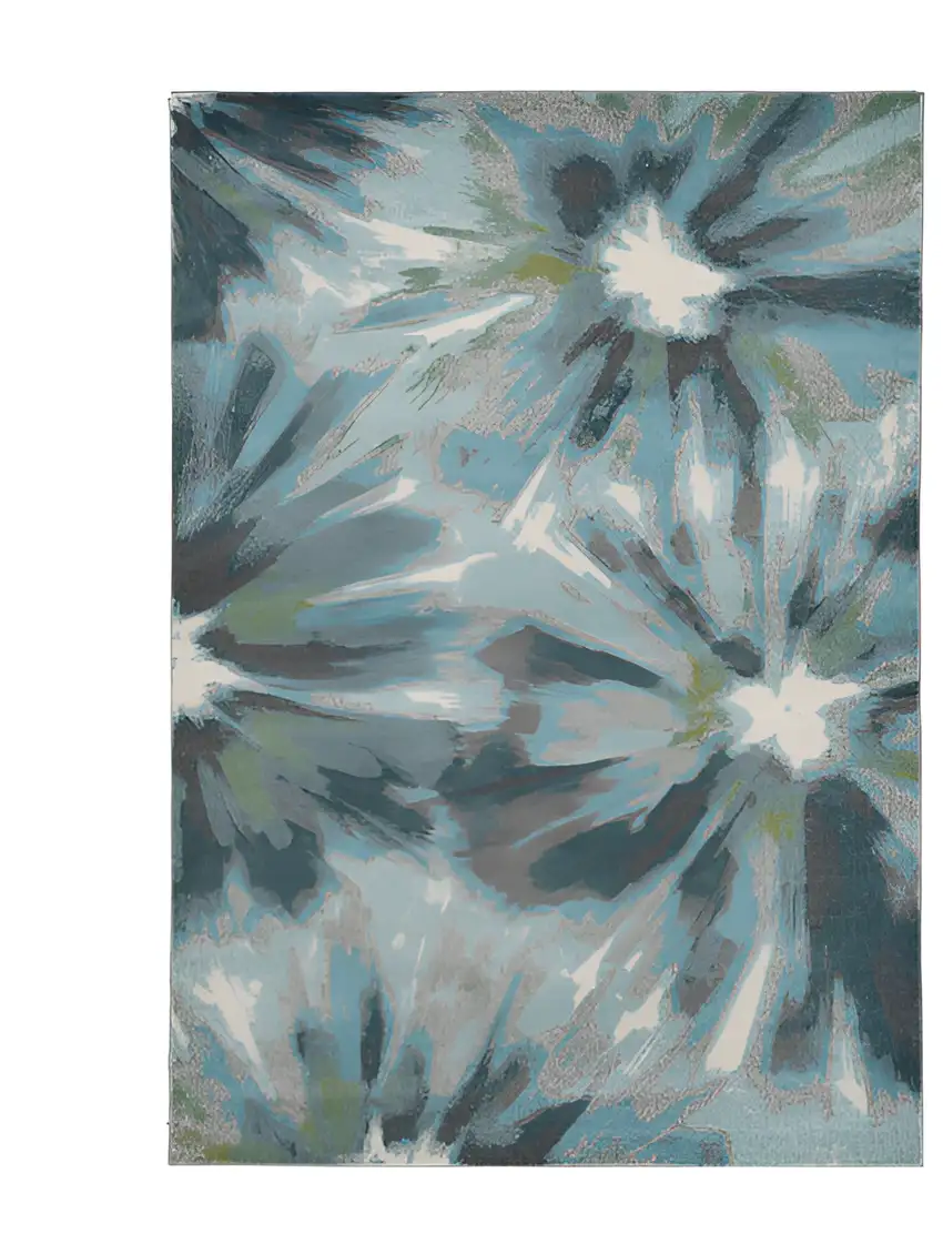 Teal Floral Area Rug Photo 1