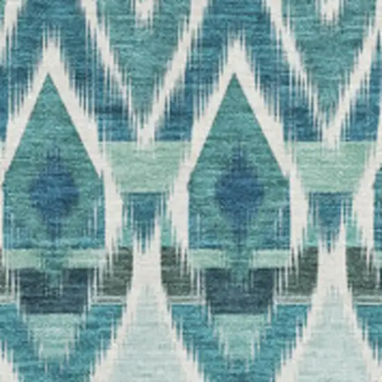 Teal White And Gray Southwestern Washable Area Rug With UV Protection Photo 3