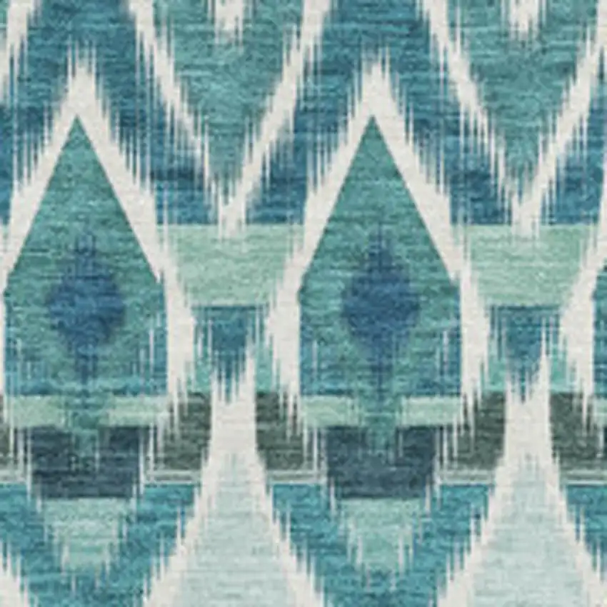 Teal White And Gray Southwestern Washable Area Rug With UV Protection Photo 3