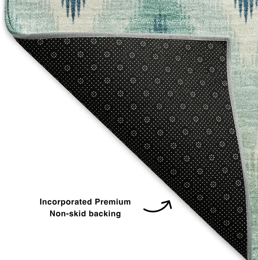 Teal White And Gray Southwestern Washable Area Rug With UV Protection Photo 6