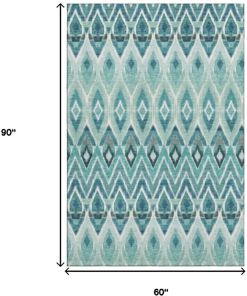 Teal White And Gray Southwestern Washable Area Rug With UV Protection Photo 9