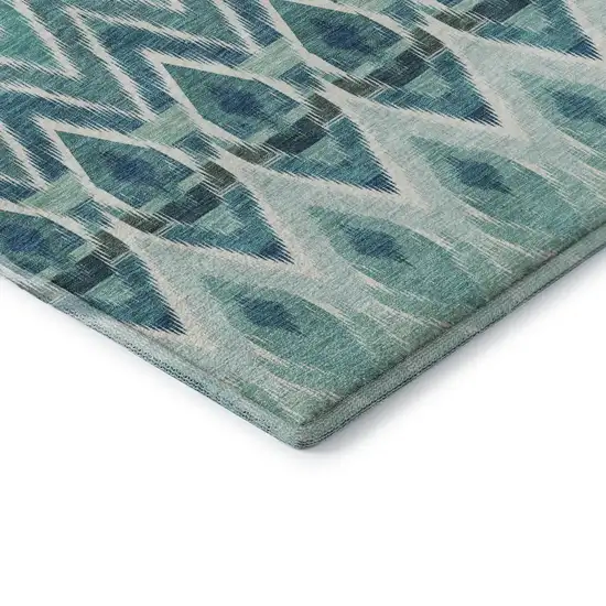 Teal White And Gray Southwestern Washable Area Rug With UV Protection Photo 8