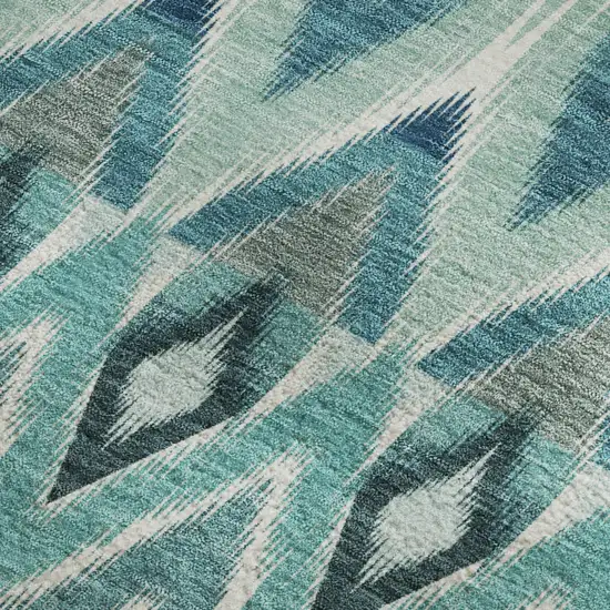 Teal White And Gray Southwestern Washable Area Rug With UV Protection Photo 4